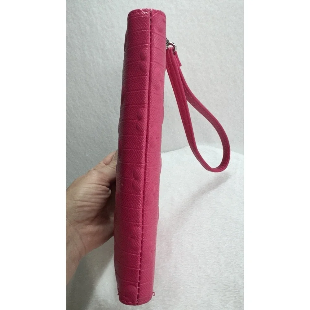 Betsey Johnson Barbie Pink Puff Hearts Full‎ Zip Wallet Wristlet Clutch EUC